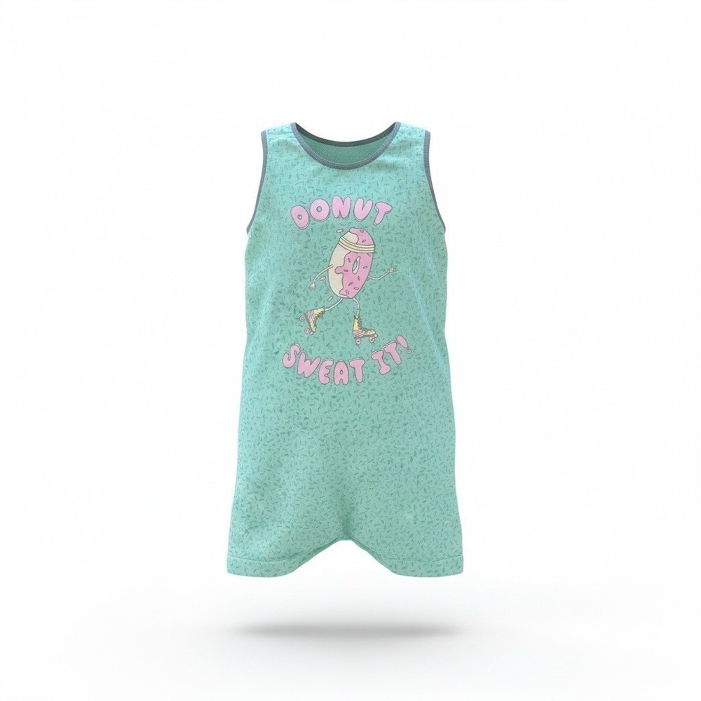 RAGS to Raches Toddler 2T Donut Sweat It Sleeveless Romper Teal Sprinkle Print